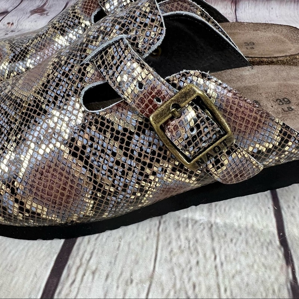 NAOT Elegant Autumn Golden Python Print Leather Slip On Clogs - Picture 4 of 15